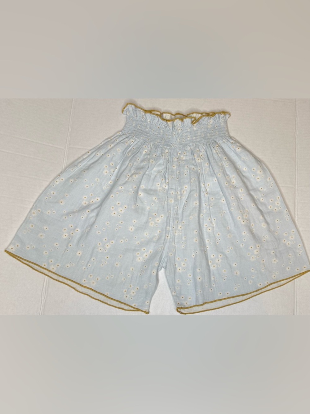 Light Blue Eyelet Kids Shorts with Gold Trim